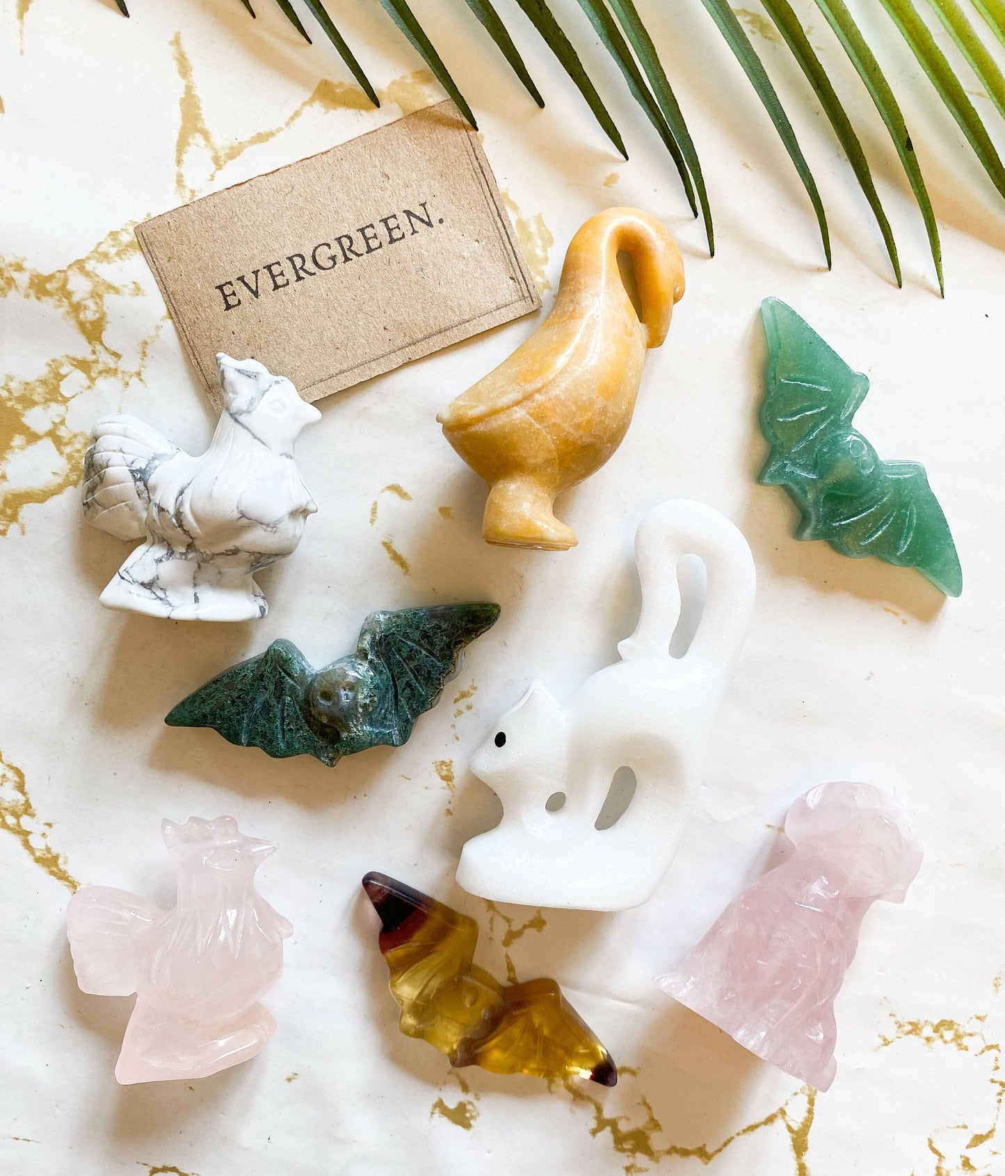 Crystal Animal Carvings - Duck / Bat / Chicken / Cockerel / Cat / Dog