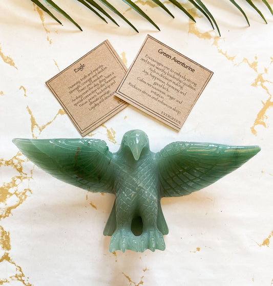 Crystal Eagle / Bird Carving - Red Network, Black Obsidian, Green Aventurine