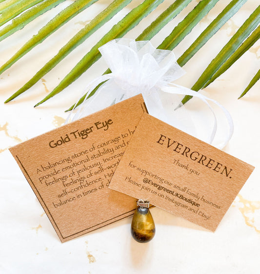 Gold Tiger Eye Crystal Teardrop Pendant - Courage. Stability & Self-Worth