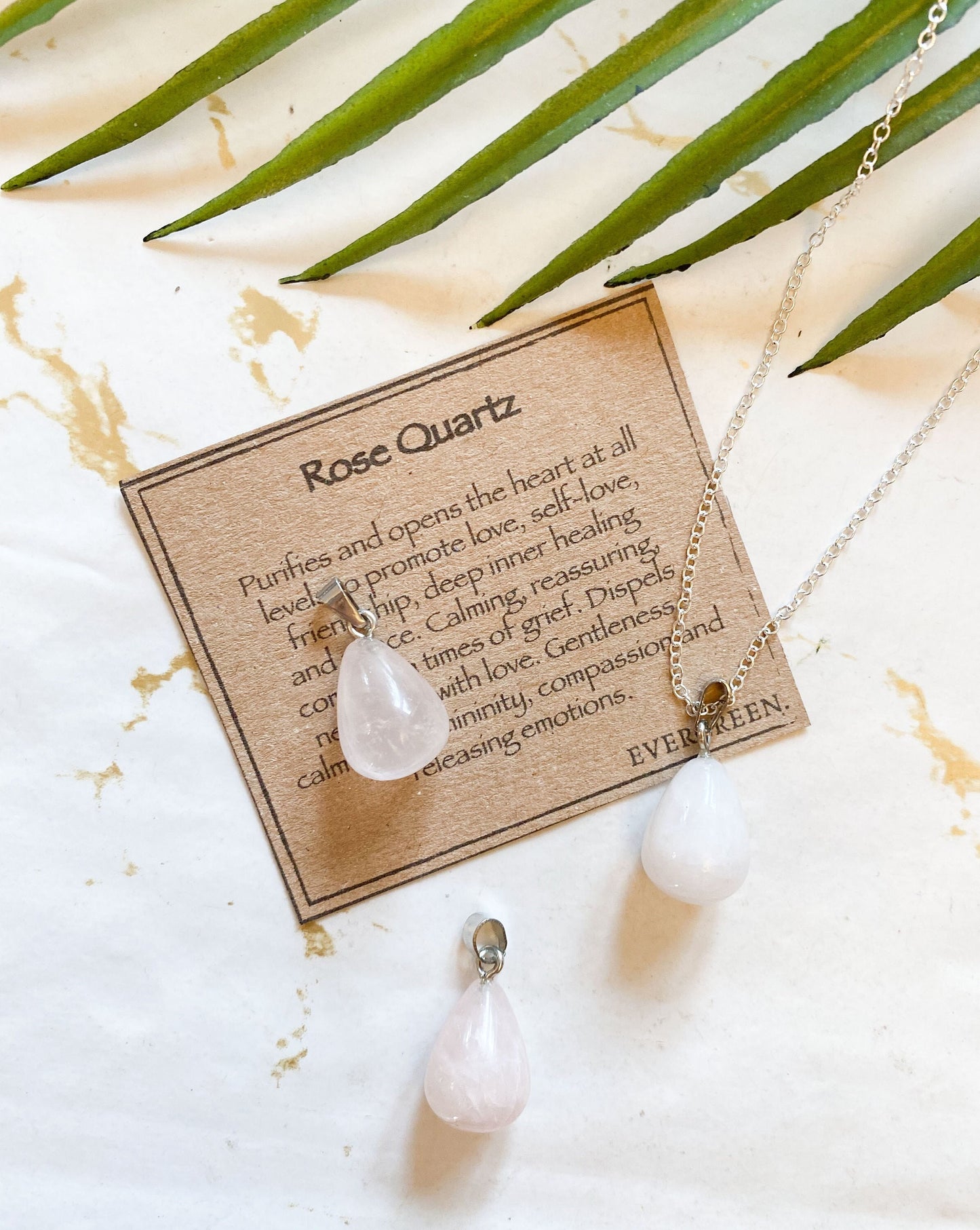 Rose Quartz Crystal Teardrop Pendant - Love, Healing & Friendship