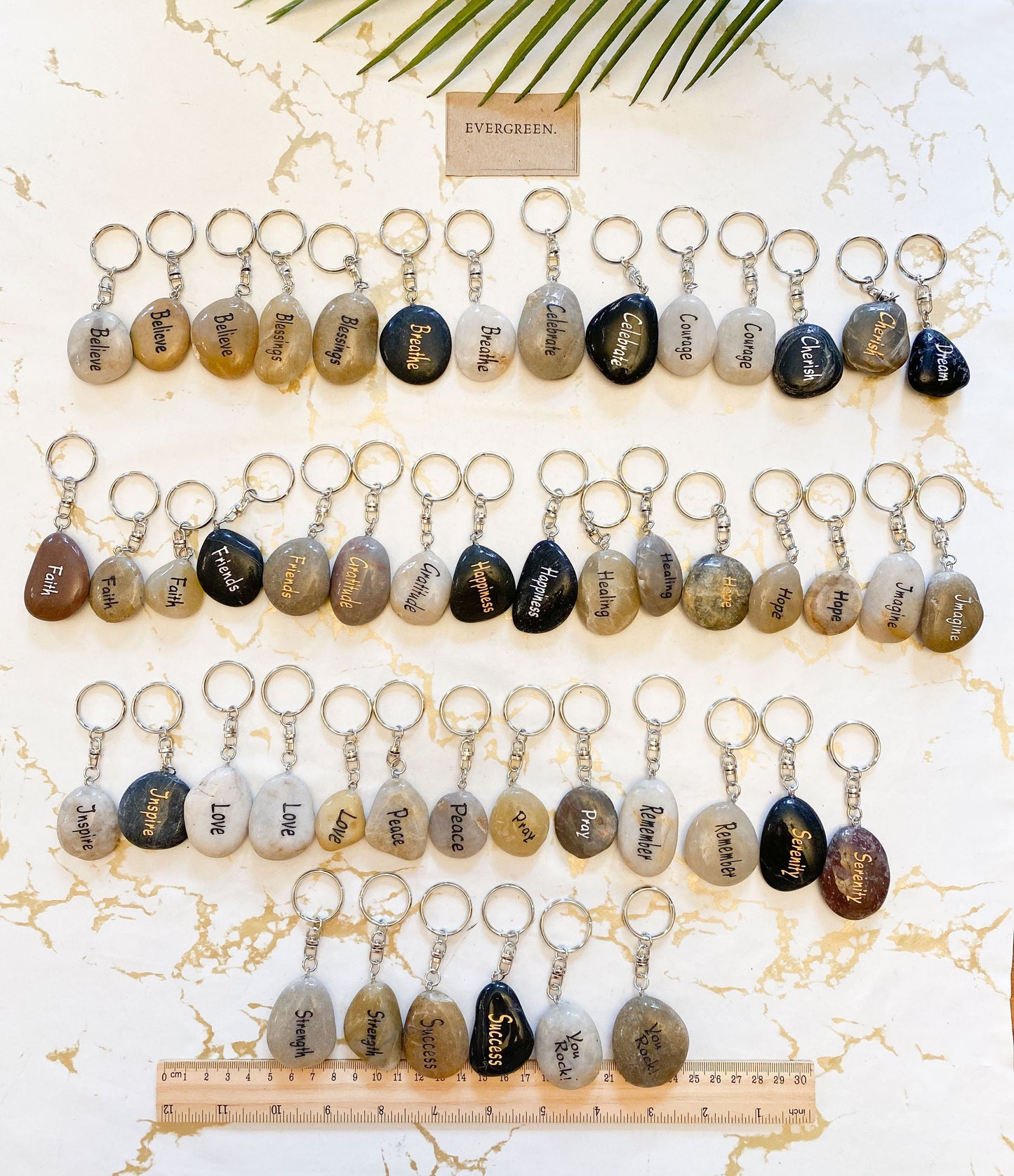 Inspirational / Motivational Word Natural River Rock / Stone Keychain - Peace, Love & Healing