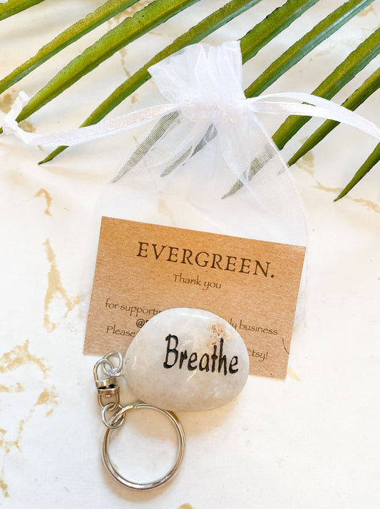 Inspirational / Motivational Word Natural River Rock / Stone Keychain - Peace, Love & Healing