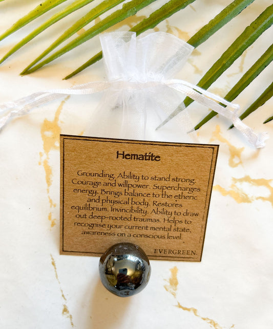 Hematite Crystal Tumbled Stone Sphere - Courage, Willpower & Balance