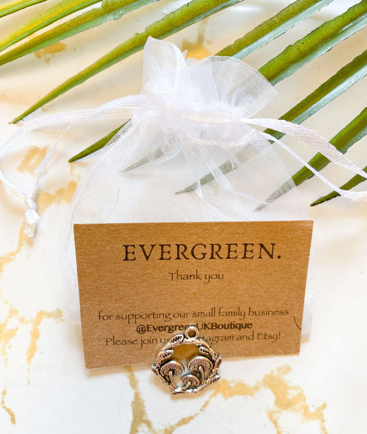 Wild Mushroom Pendant / Charm - Tibetan Style Antique Silver Colour