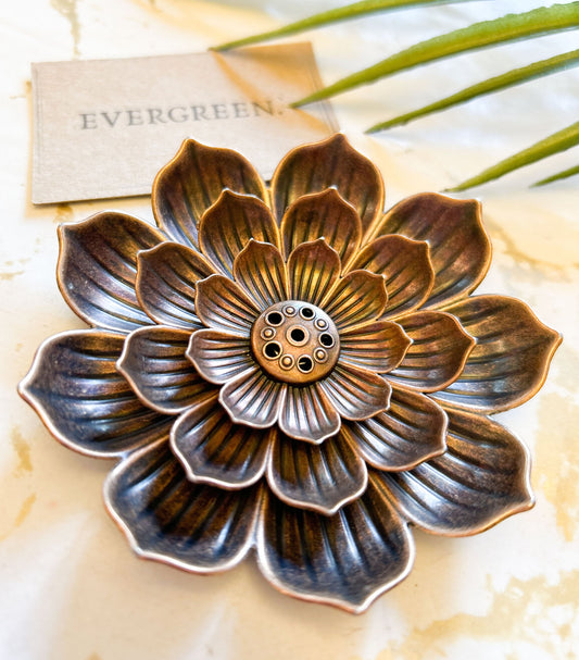 Brass Lotus Flower Incense Holder For Sticks & Cones - Peace / Meditation