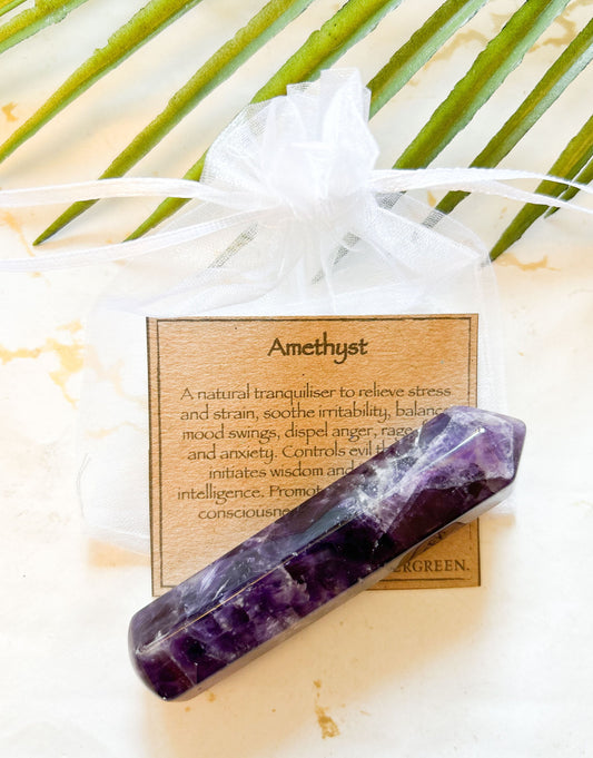 Banded Amethyst 6-Faceted Massage Wand - Balance, Contentment & Wisdom