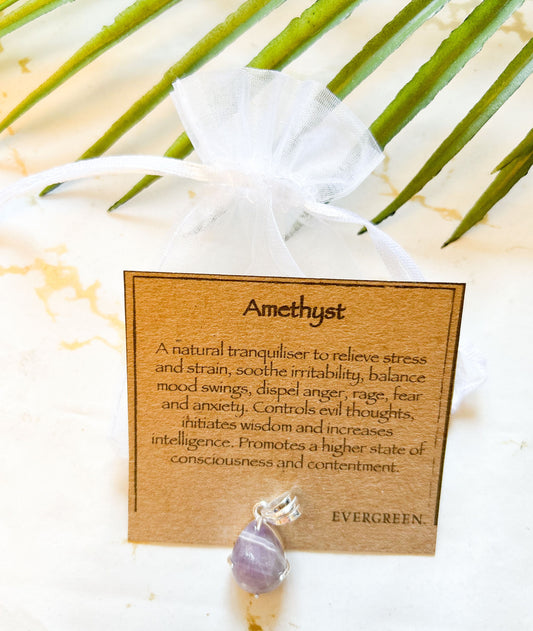 Amethyst Teardrop Crystal Pendant - Balance, Contentment & Wisdom