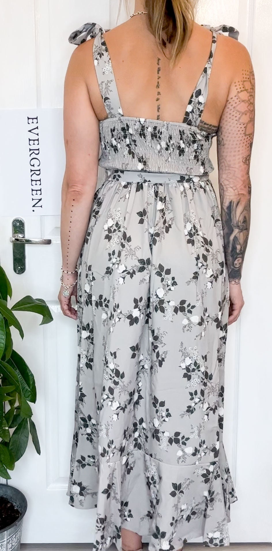 Dove Grey Ladies Side Split Floral Print Maxi Dress