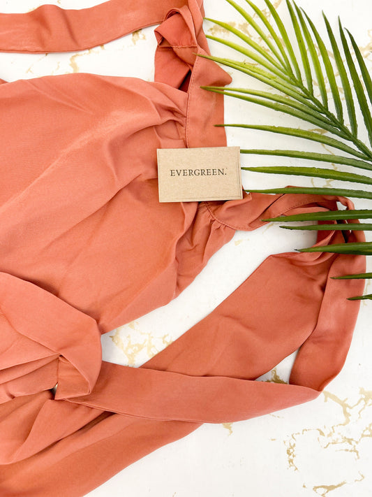 Rust / Peach / Pink / Orange High Neck Asymmetrical Mini-Midi Dress