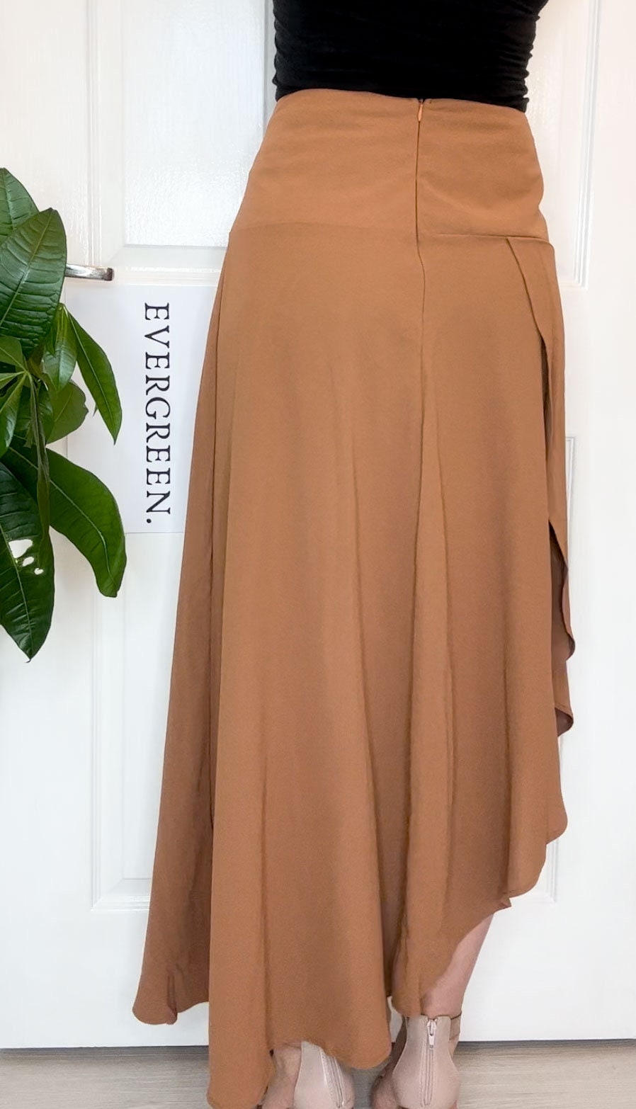 Sand / Brown / Rust Orange Asymmetrical Hem Maxi Skirt