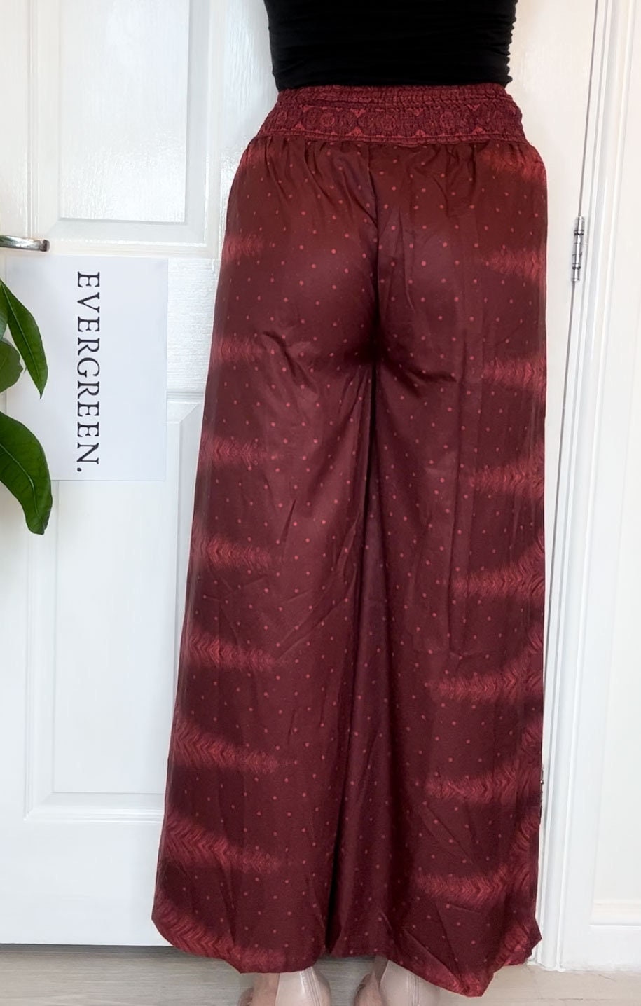 Dark Red Ornate Print Wrap Trousers Skirt