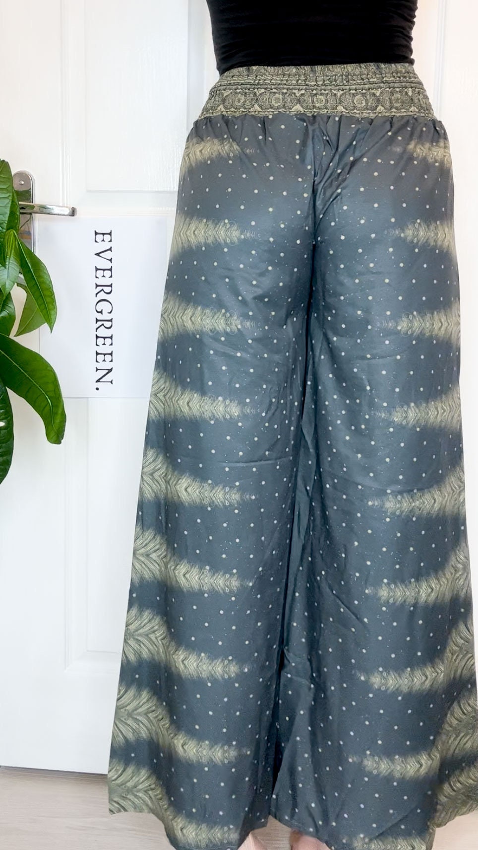 Dark Green Ornate Print Wrap Trousers Skirt