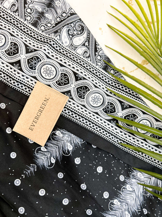 Black & White Ornate Print Wrap Trousers Skirt