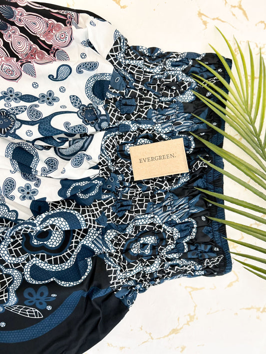 Blue & Red Ornate Print Elasticated Harem Boho Trouser Pants - One Size Fits Most