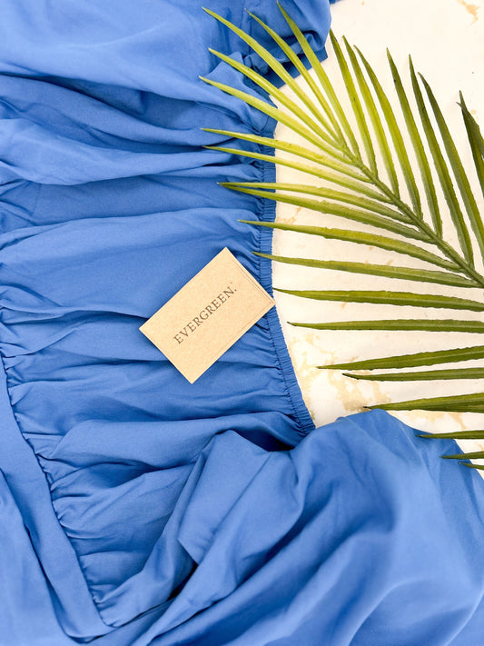 Blue Long Sleeve Open Back Bow Tie Mini Dress