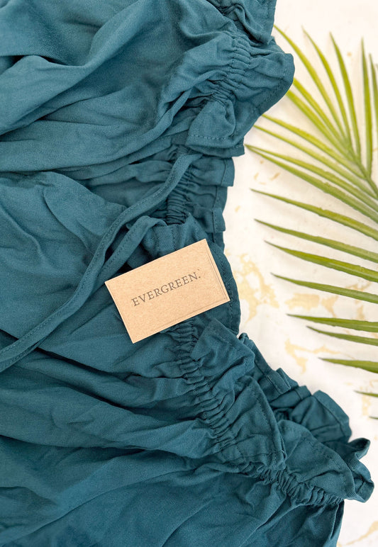 Dark Green / Blue Long Sleeve Frilly Mini Dress With Bow Tie