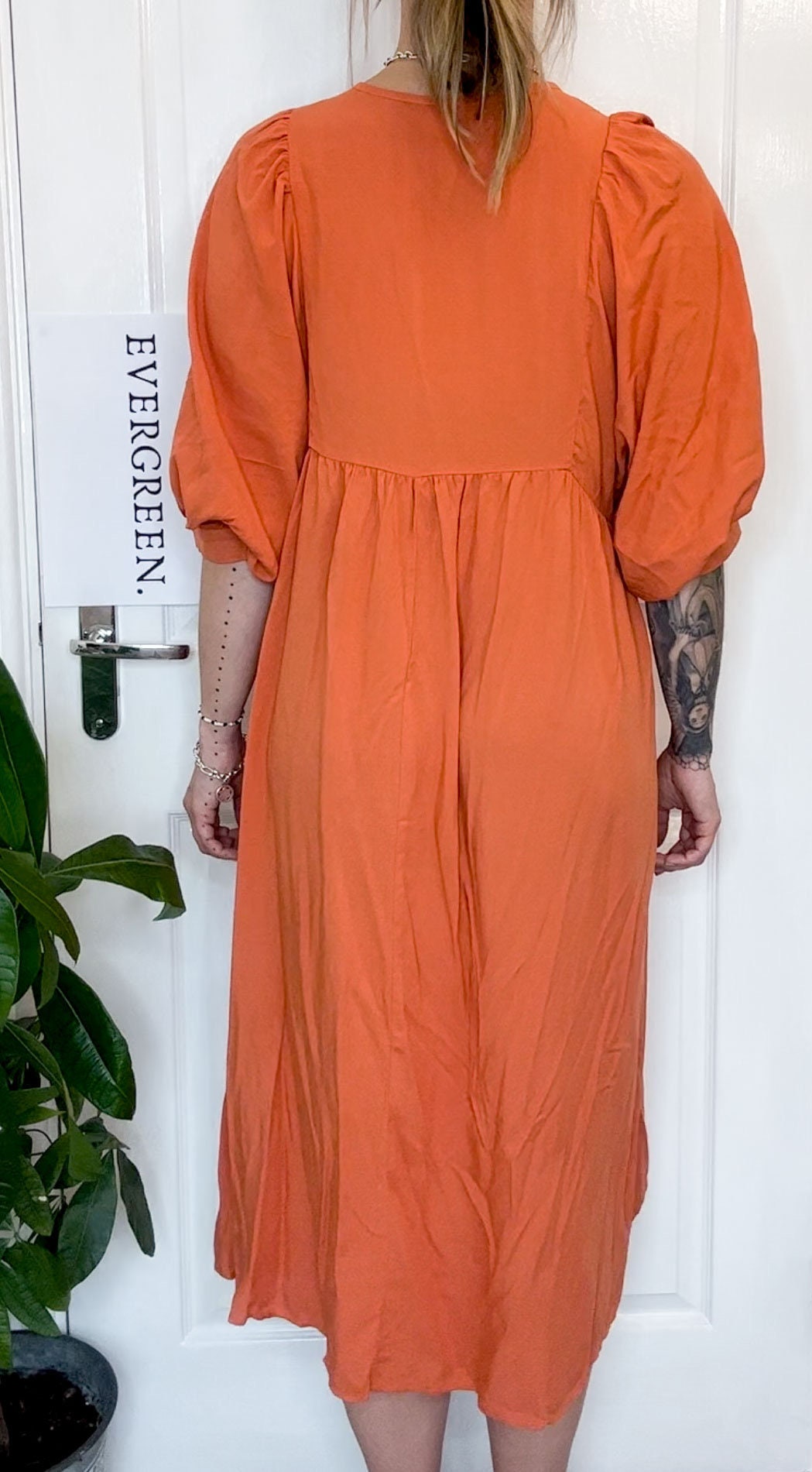 Orange / Brown Boho Loose Fit Midi Dress With Sleeves