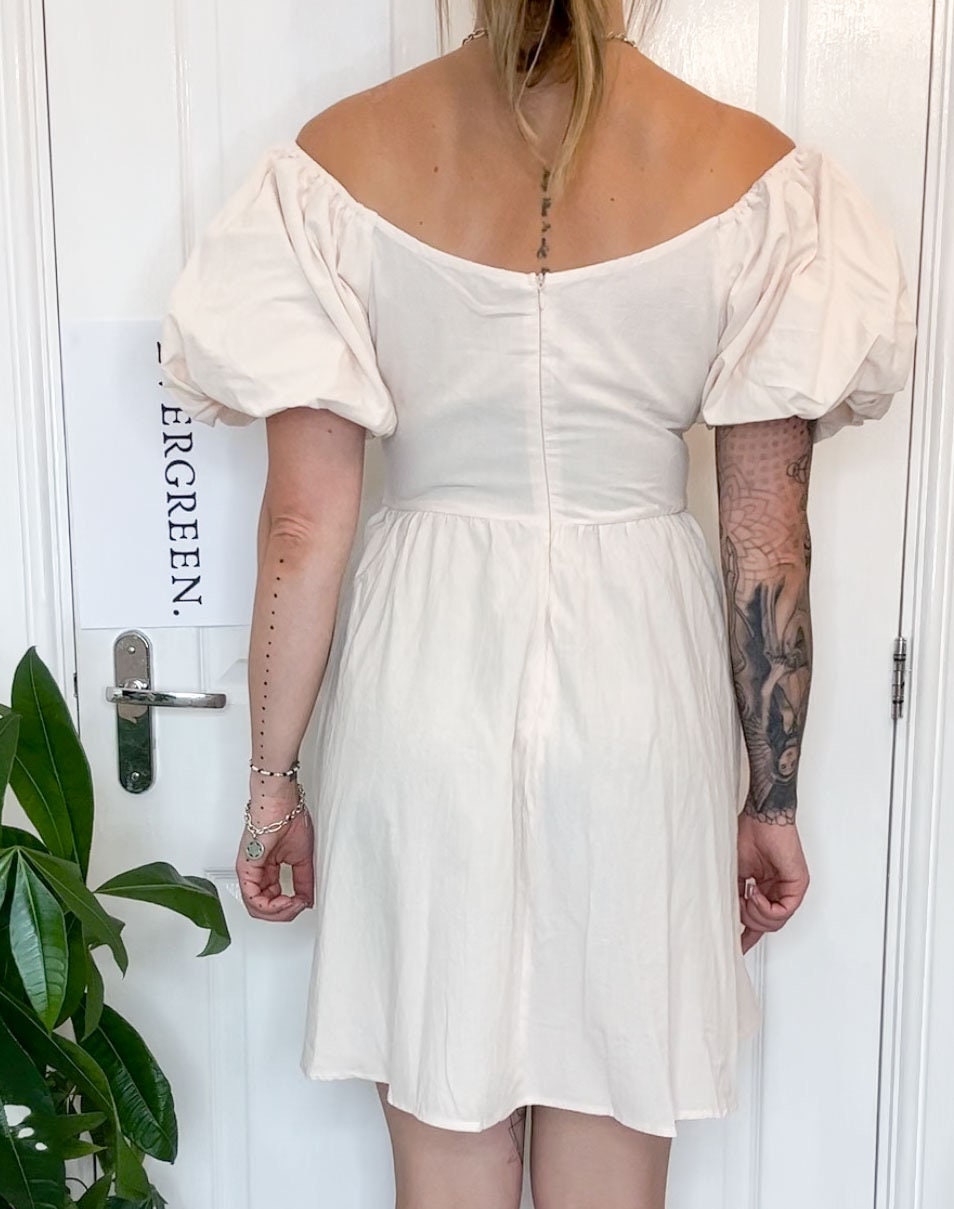 Cream Puff Sleeve Off The Shoulder Boho Mini Dress
