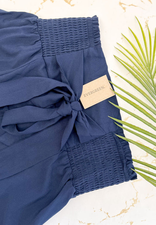 Dark Blue / Navy High Waisted Bow Tie Boho Shorts