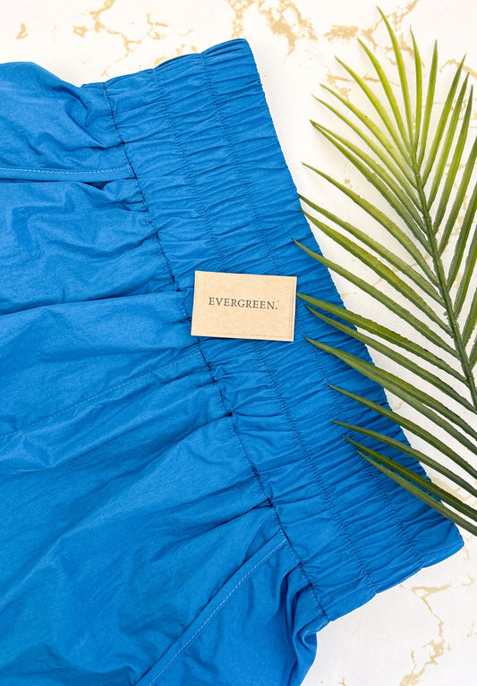 Blue Elasticated Waistband Shorts - Gym, Fitness, Sports, Fashion