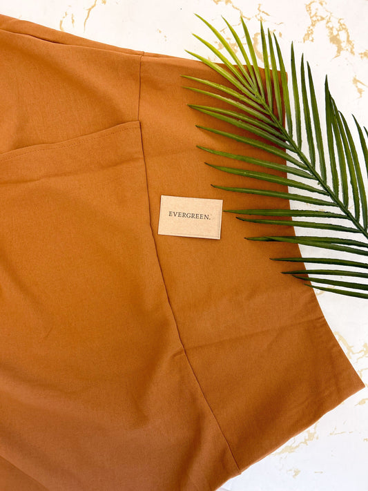 Sand / Brown / Rust Orange Asymmetrical Hem Maxi Skirt