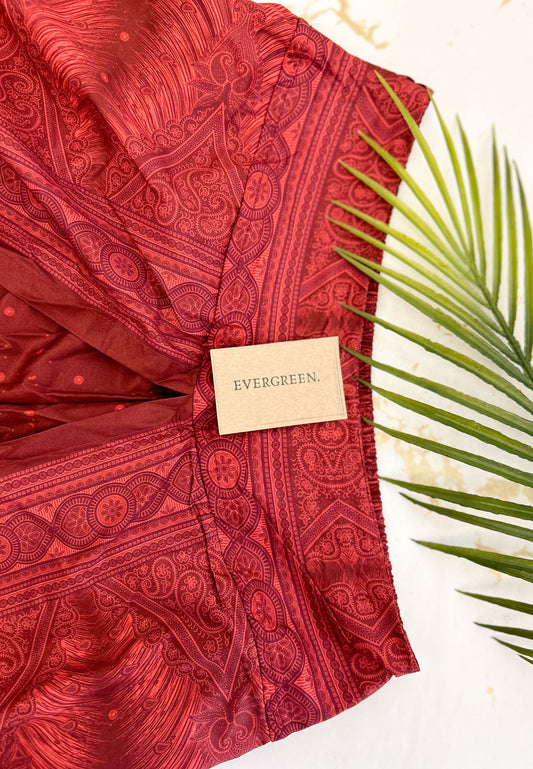 Dark Red Ornate Print Wrap Trousers Skirt