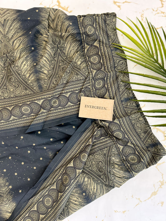 Dark Green Ornate Print Wrap Trousers Skirt