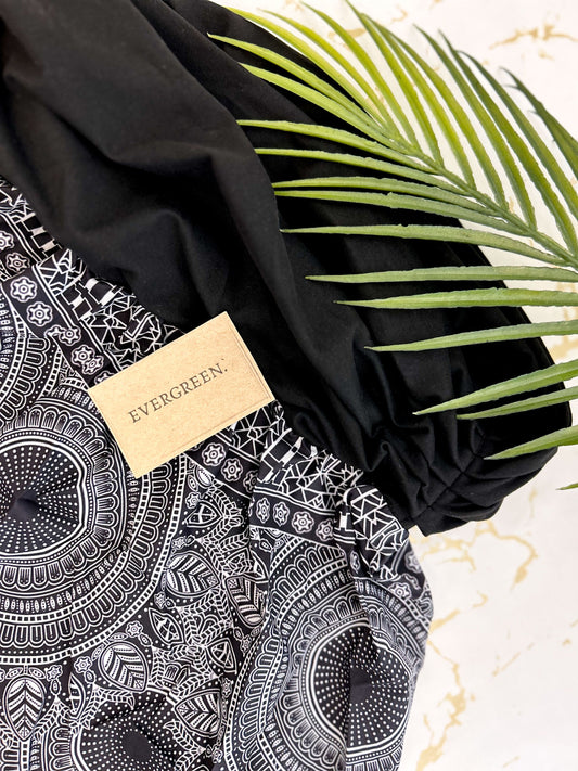 Black & White Ornate Print Elasticated Harem Boho Trouser Pants - One Size Fits Most