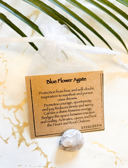 Blue Flower Agate Tumbled Stone - Protection, Inspiration & Manifestation