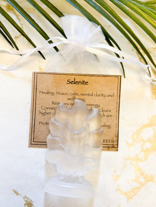 Selenite Crystal Fox Carving - Healing, Peace & Clarity