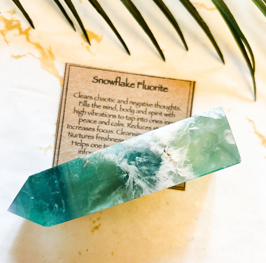 Snowflake Fluorite Crystal Tower / Obelisk - Peace, Focus & Communication