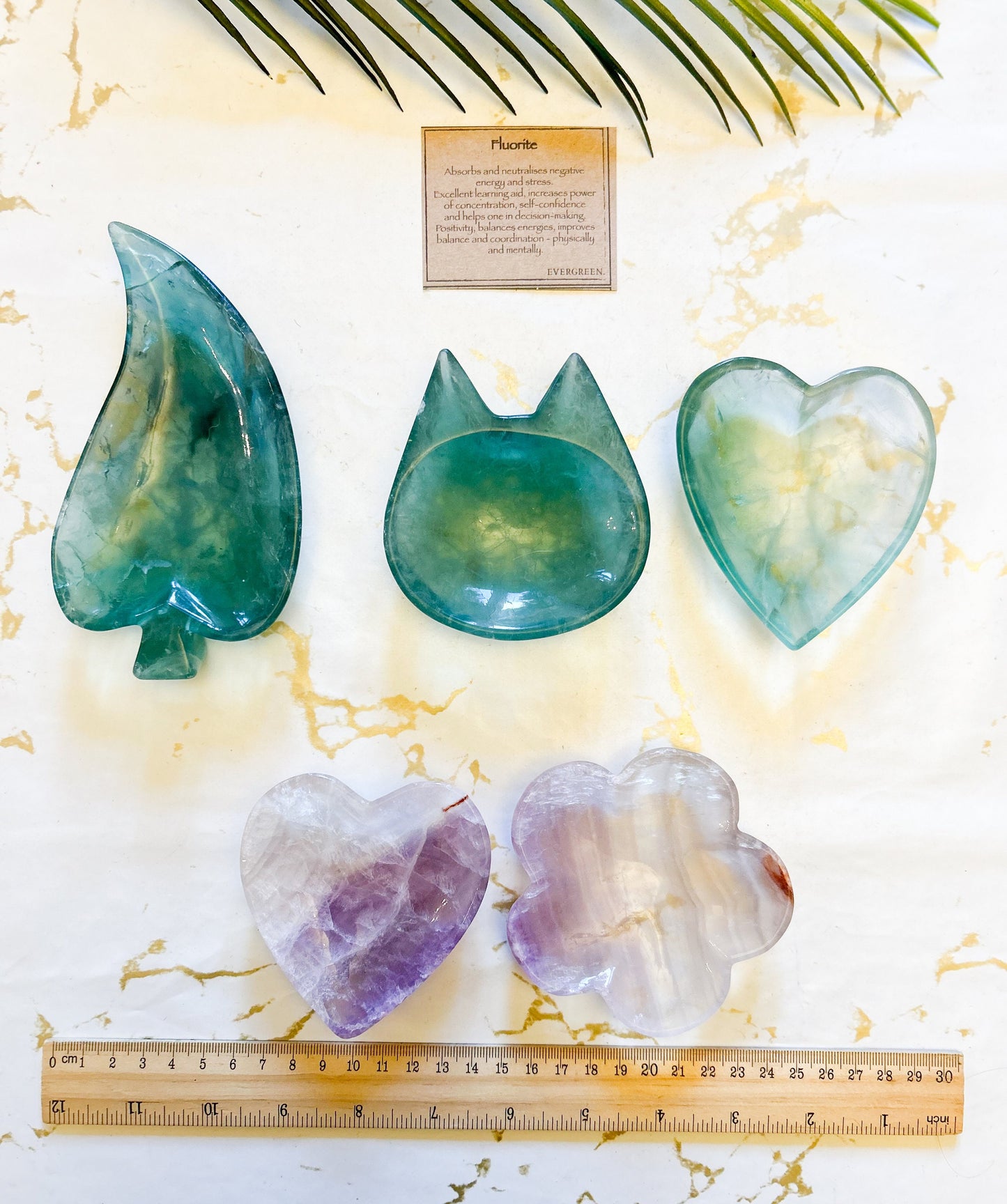 Fluorite Crystal Carving Trinket Dish - Cat / Heart / Flower / Leaf