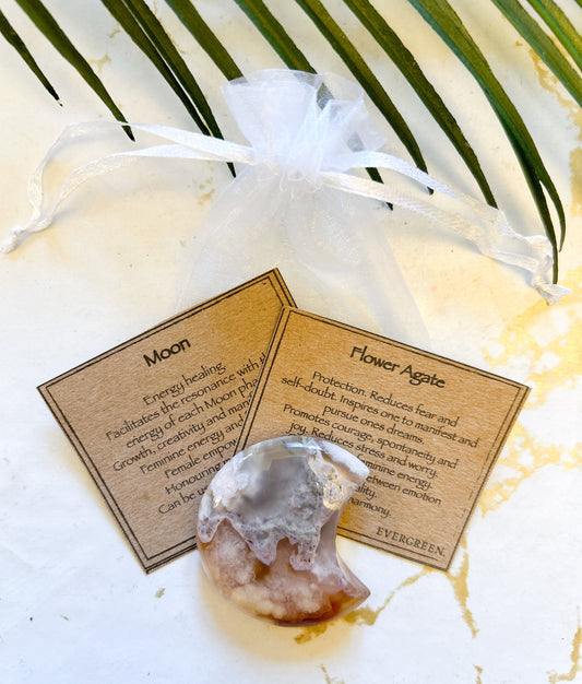 Flower Agate Crystal Moon - Calm, Harmony & Manifestation