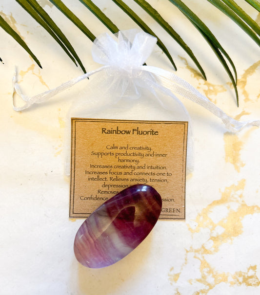 Rainbow Fluorite Crystal Pebble / Worry Stone - Confidence, Relaxation & Compassion