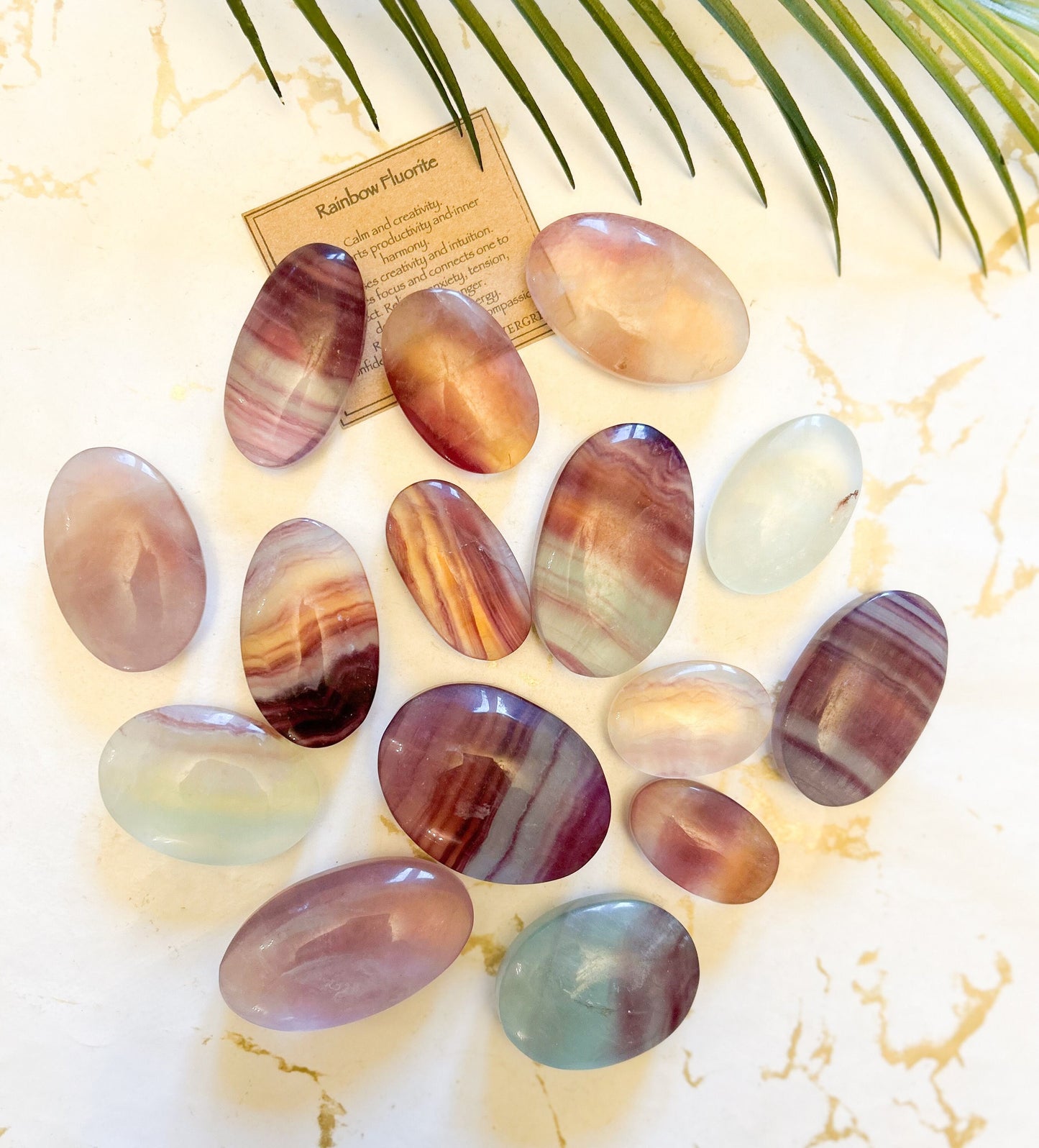 Rainbow Fluorite Crystal Pebble / Worry Stone - Confidence, Relaxation & Compassion