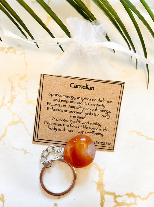 Carnelian Crystal Tumbled Stone Keychain - Confidence, Empowerment & Creativity