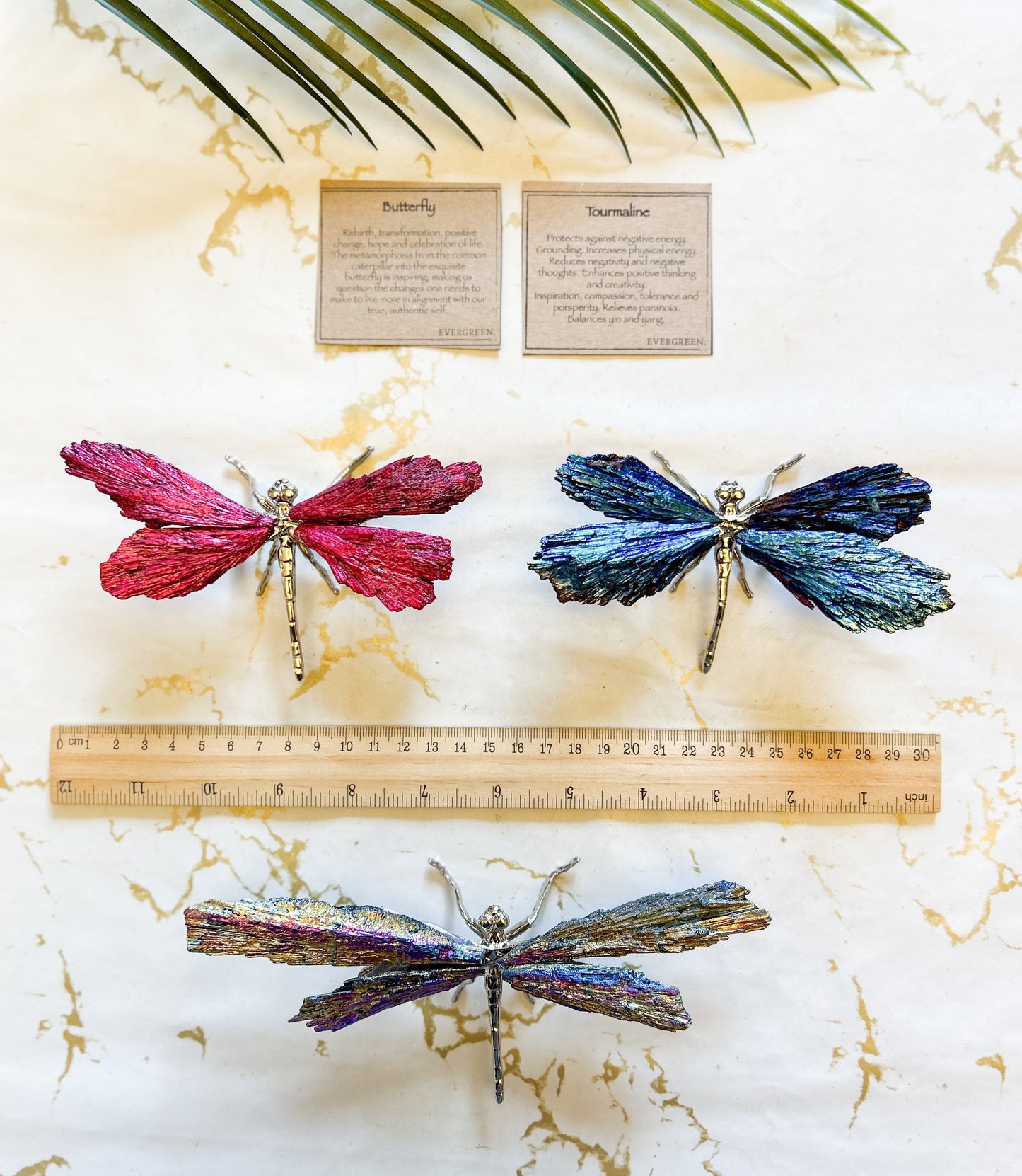 Aura Tourmaline Feather Crystal Butterfly - Positive Change, Hope & Celebration