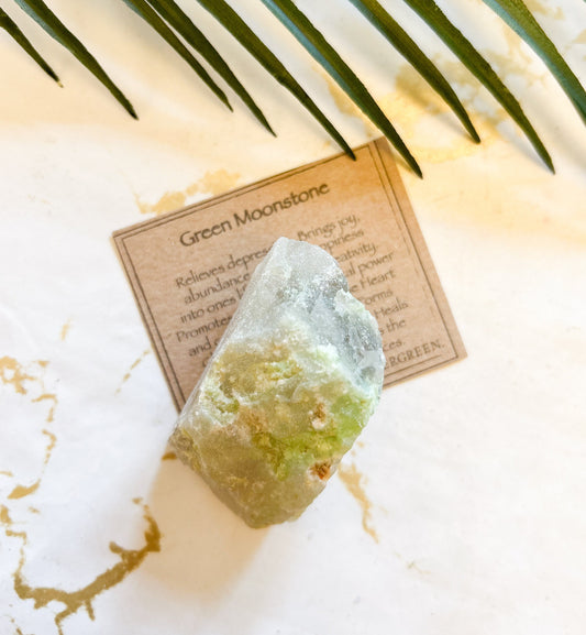Raw / Rough Green Moonstone Crystal - Joy, Abundance & Happiness