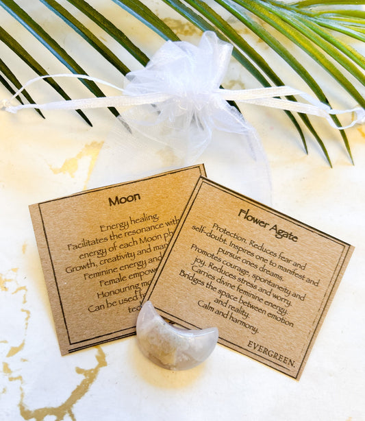 Flower Agate Crystal Moon - Protection, Courage & Manifestation