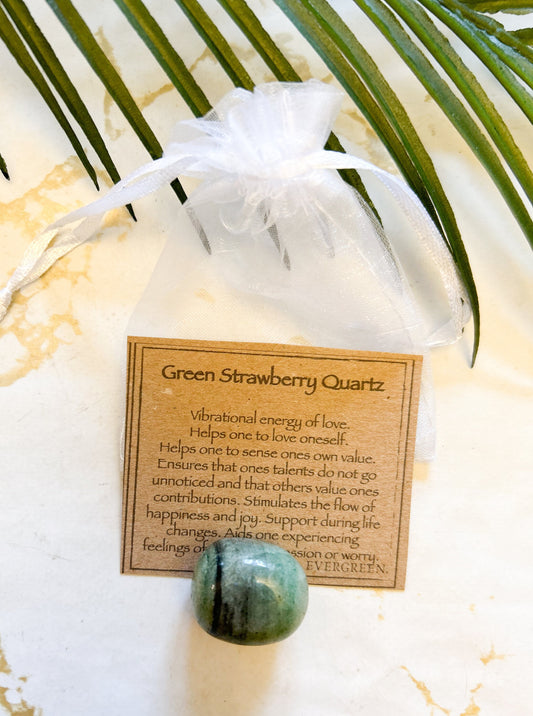 Green Strawberry Quartz Crystal Tumbled Stone - Love, Happiness & Joy