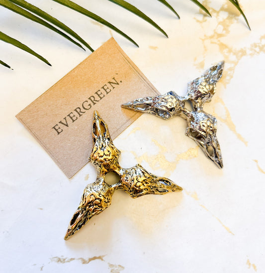 Bird / Crow Skull Crystal Ball Holder - Silver / Gold