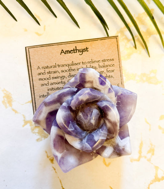 Amethyst Crystal Flower Carving - Balance, Wisdom & Intelligence