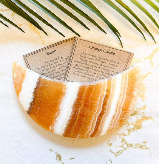 Orange Calcite Crystal Moon - Happiness, Joy & Creativity