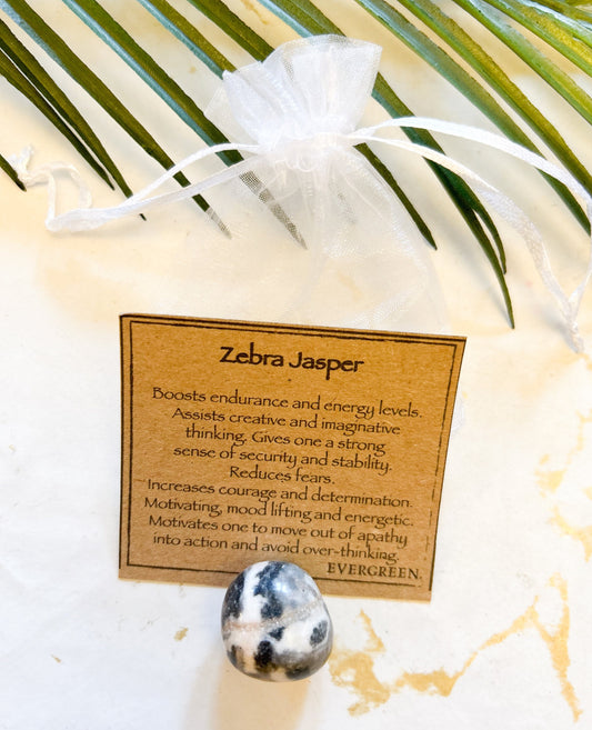 Black / White Zebra Jasper Crystal Tumbled Stone - Energy, Stability & Courage