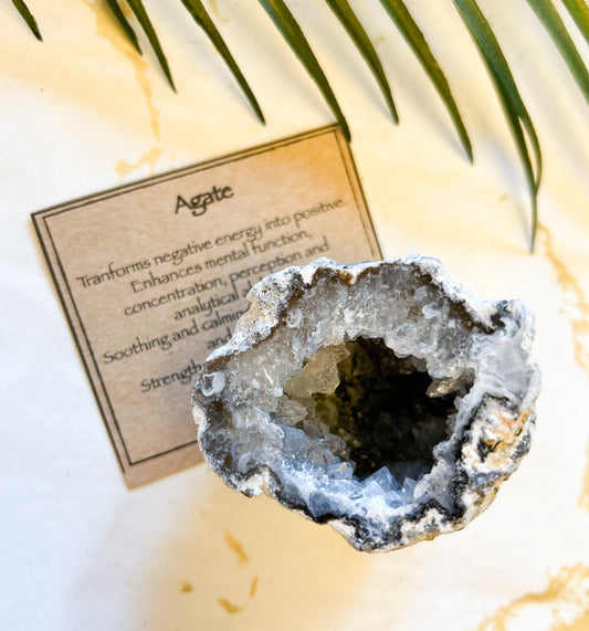 Black Agate Crystal Geode - Soothing, Transformation & Energy