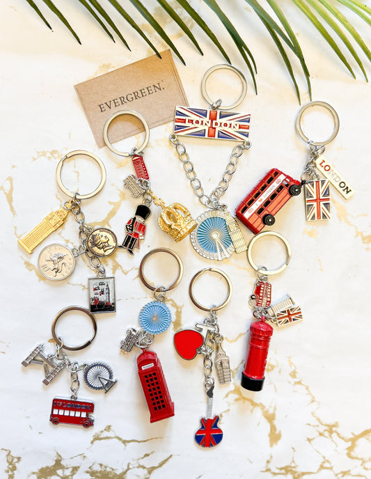 London England Souvenir Keychain - Big Ben, Union Jack, Double Decker Bus, Royal Mail Postbox, Crown, Penny, London Eye, Telephone Box
