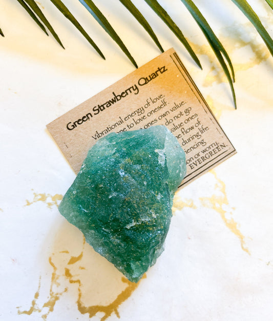 Raw / Rough Green Strawberry Quartz Crystal - Love, Value & Talent