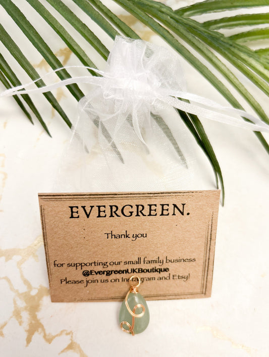 Wire Wrapped Spiral Crystal Teardrop Pendant - Green Aventurine, Rose Quartz & Amethyst