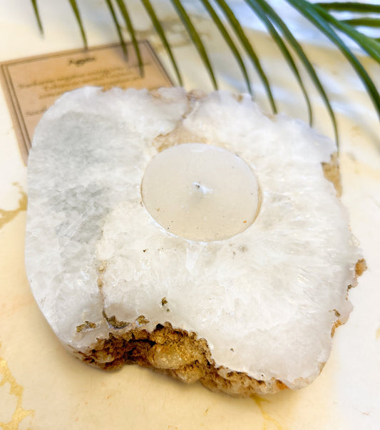 Raw / Rough Agate Crystal Tealight / Candle Holder - Positive Energy, Concentration & Healing