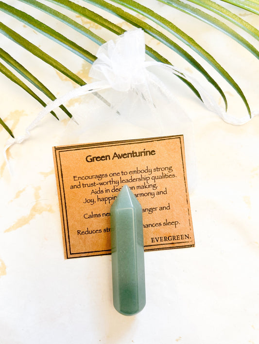 Green Aventurine Crystal Pointed Wand 60mm - Joy, Harmony & Good Luck